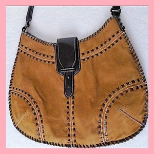Suede Tan Boho Style Purse With dark brown trim